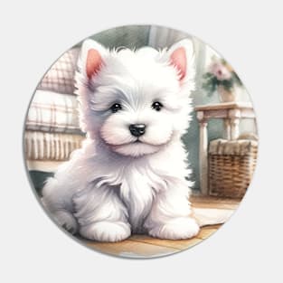 Watercolor West Highland White Terrier Puppies Painting - Cute Puppy Pin