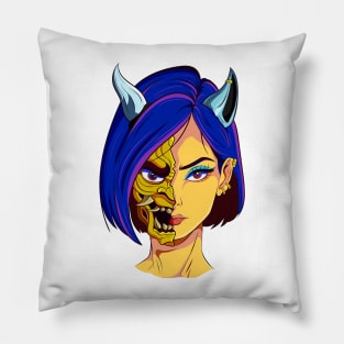 The Oni Masked Beauty - Japanese vector art - Pillow