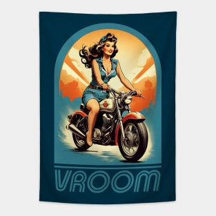 VROOM Biker Girl Graphic Design Tapestry