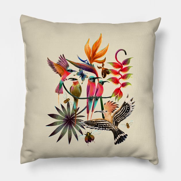 Hoopoes and Bee Eaters Pillow by Rebelform