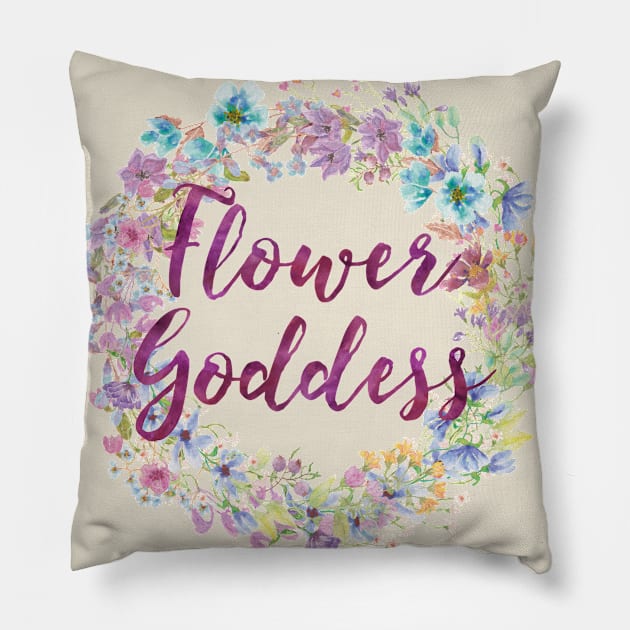 Flower Goddess | Floral Wreath | Watercolor Pillow by ABcreative