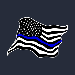 Waving USA Police Thin Blue Line Flag T-Shirt