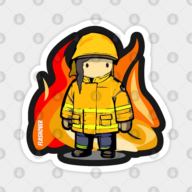 Rural Firefighter Female - Large Design (Yellow Helmet, Dark Hair) Magnet by Flashover