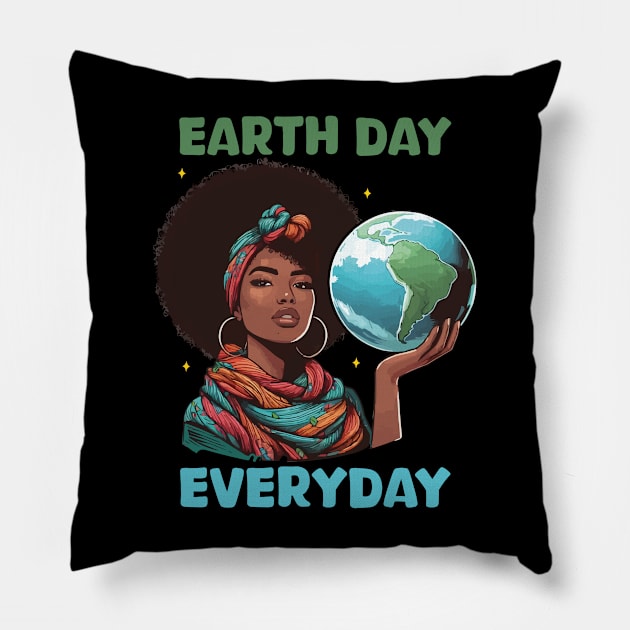 Earth Day Everyday Afro Hair Women Earth Day 2024 Funny Pillow by JUST PINK