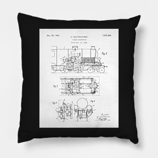 Steam Train Patent - Steam Locomotive Art - Black And White Pillow