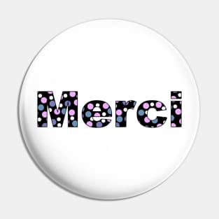 Thank you, with colored letters with dots in French language Pin