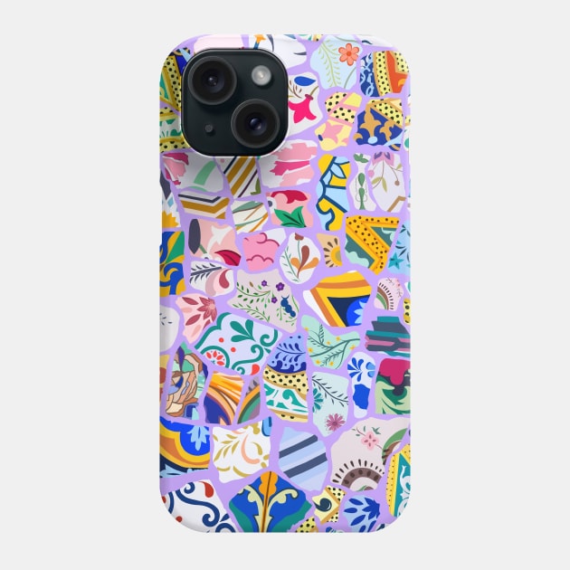 Antoni Gaudi Multi Pattern Print Design with Lilac / Purple Background T-Shirt Phone Case by SemDesigns