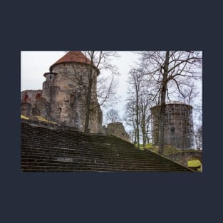 Ruins and wide stairs of medieval castle in Cesis, Latvia T-Shirt