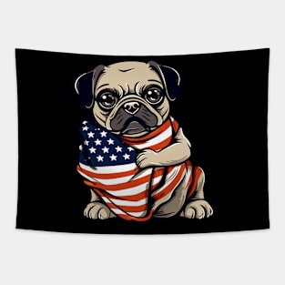 Pug American Flag 4th Of July Dog Patriotic Puppy USA Tapestry