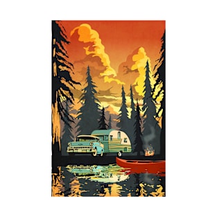 retro sunset scenic camping travel poster, outdoors, tourism T-Shirt