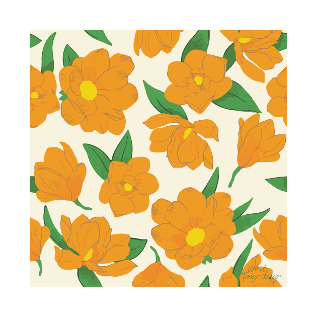 Bright orange magnolias pattern by White-Peony