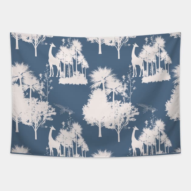 Blue Backround Safari Toile Tapestry by Own Design Online