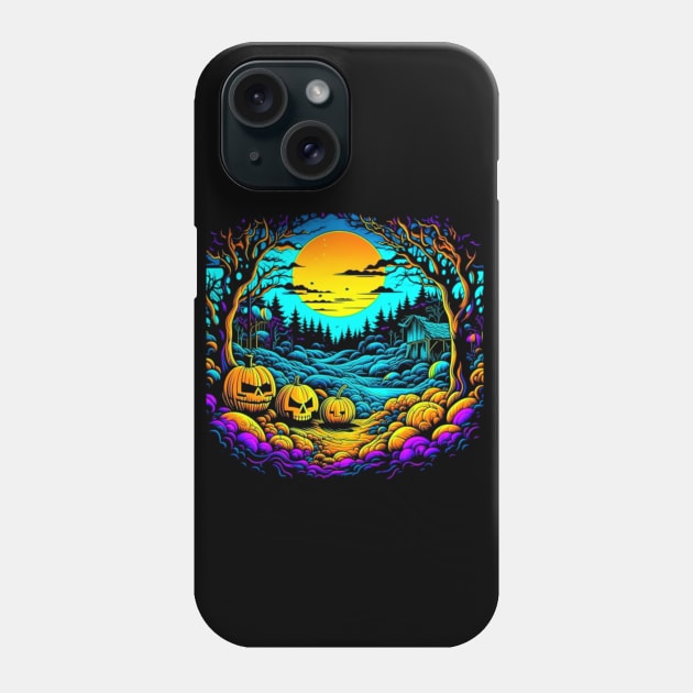 Trippy Night of the Pumpkin Patch And Hut, Halloween Phone Case by vystudio