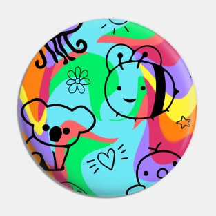 Funny Colorful Rainbow Doodle Animal Pattern Pin