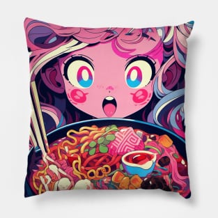 Cute Anime Girl |  Ramen Noodles | Hentaii Chibi Kawaii Design Pillow