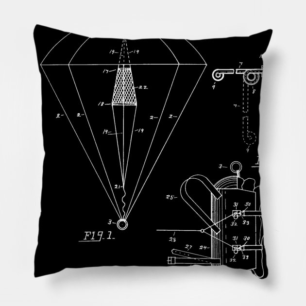 Parachute Vintage Patent Hand Drawing Pillow by TheYoungDesigns