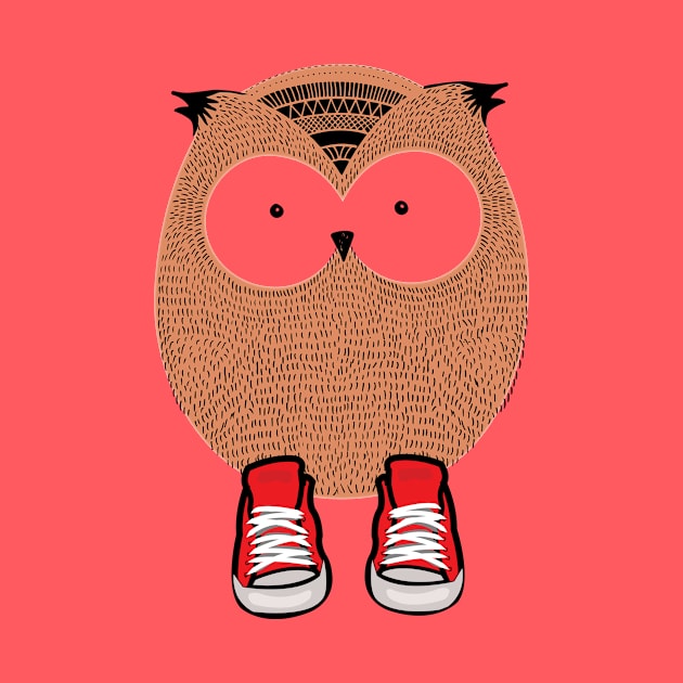 "Owl in Red Sneakers" Soft Cotton by LGull2018