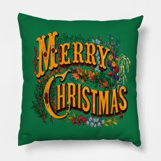 Vintage Style Merry Christmas Holiday Greeting Vector Art Pillow