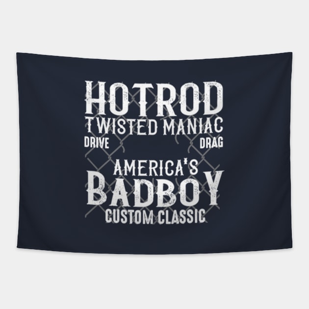 Gas Garage Bad Hotrod Tapestry by bert englefield 