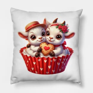 Valentine Goat Couple In A Cupcake Pillow