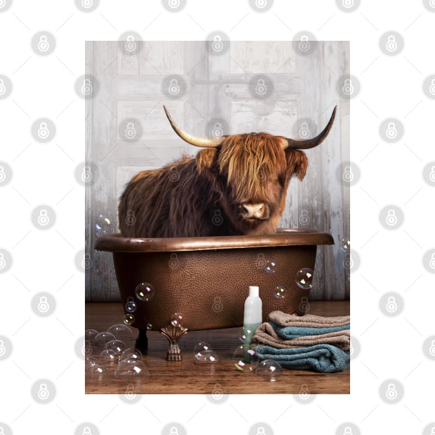 Highland Cow in a Bathtub by DomoINK