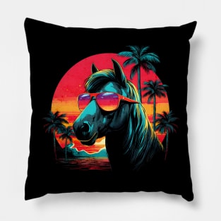 Retro Wave Andalusia Horse Good Vibes Pillow