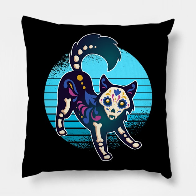 Sugar Skull Cat Pillow by TeddyTees