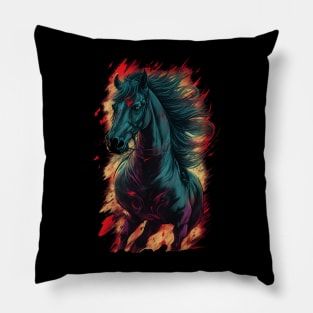 Black horse flames color burn Pillow