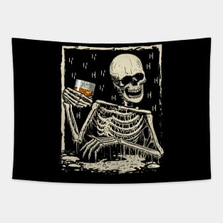 Skeleton Drinking Bourbon Whiskey Tapestry