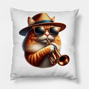 trumpet cat - jazz meow cat Pillow