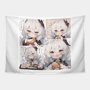 Chibi Girl try to eat food Tapestry