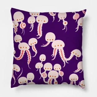 Pink Abstract Octopuses in a Deep Purple Sea - Super Cute Colorful Cephalopod Pattern Pillow