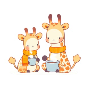 Giraffe family having hot chocolate T-Shirt