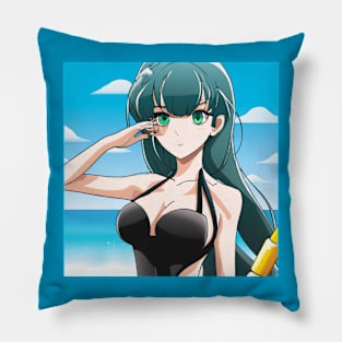 Anime Girl at the Beach Pillow