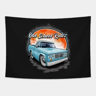 Old School Rulez Dodge D100 Truck Blue Tapestry