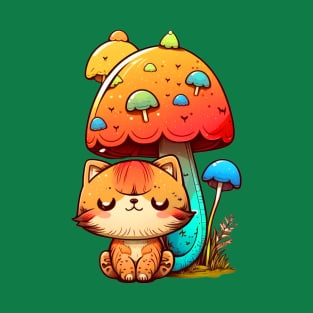 Kitty sitting under the Mushroom - Aesthetic T-Shirt