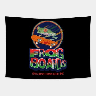 Cute red eyed tree frog riding a skateboard having a jumpy bumpy good time tee Tapestry