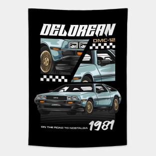 80s Retro Delorean Car Tapestry