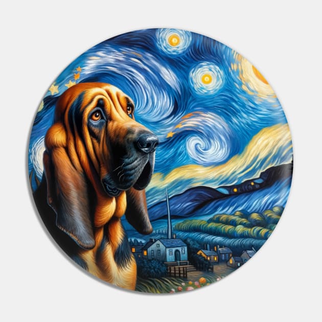 Starry Bloodhound Dog Portrait - Pet Portrait Pin by starry_night