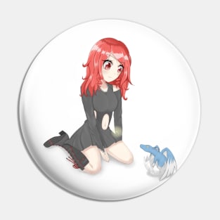 Red Hair Dragon Anime Girl With Baby Dragon Pin