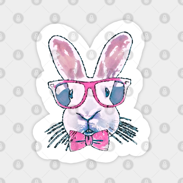Rabbit bunny Red glasses Watercolor Magnet by Collagedream
