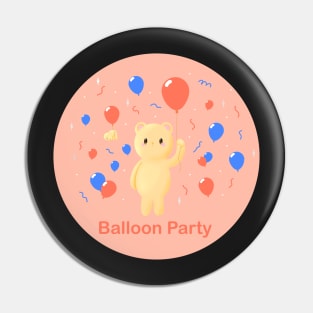 Balloon Party, cute teddy bear with lots of red and blue balloons having a party Pin