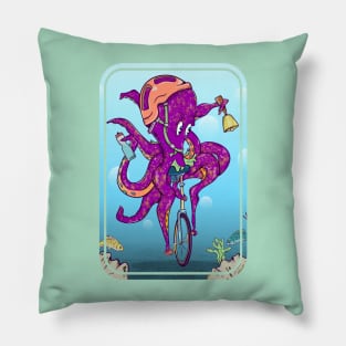 Octopus riding a bike underwater Pillow