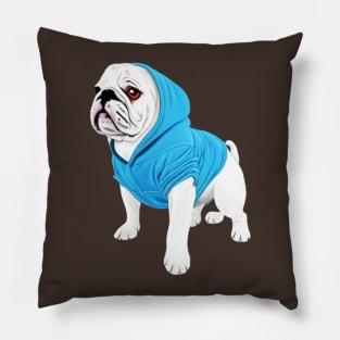 A bulldog wearing a hoodie Pillow