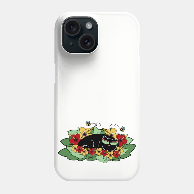 Spring Cat in Leaves and Flowers with Bees Phone Case by Bitycat