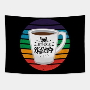 Anti-Social Butterfly Coffee Lovers with Mug and Rainbows Tapestry