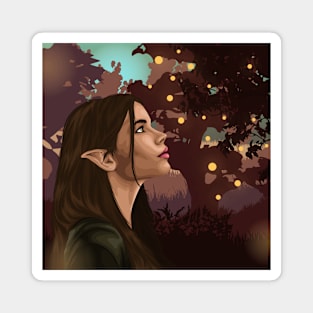 Portrait of a beautiful elf girl with landscape Magnet