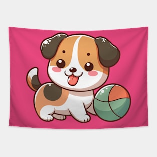 Cute Puppy Playing Ball Tapestry