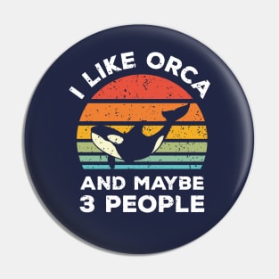 I Like Orca and Maybe 3 People, Retro Vintage Sunset with Style Old Grainy Grunge Texture Pin