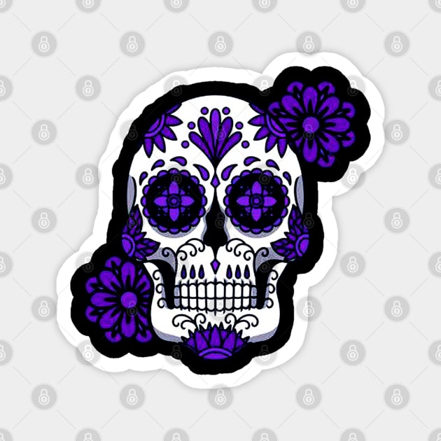 Purple Floral Sugar Skull Flowers Magnet by eraillustrationart